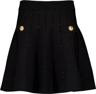 Balmain Glinsterende Gestreepte Uitlopende Rok - Dames - Korte rokken - Zwart - M - Rokken