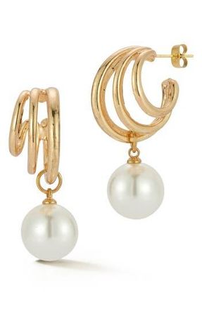 Glaze Jewelry Faux Pearl Drop Triple Cage Hoop Earrings in Gold at Nordstrom Rack