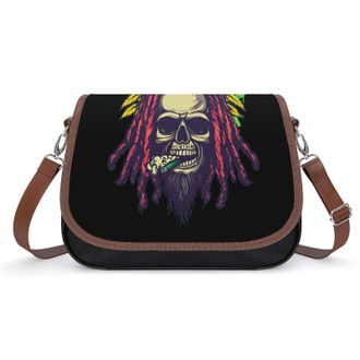 Generic Smoking Rastafarian Skull with Weed Womens Crossbody Bag Fashion Shoulder Handbags Message Tote Bag with Adjustable Strap