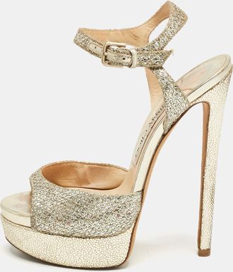 Jimmy Choo London Silver Glitter Linda Ankle Strap Sandals