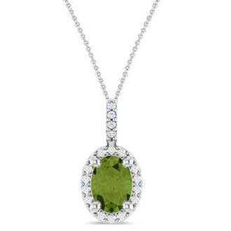 Allurez Oval Lab Peridot & Diamond Halo Pendant Necklace 14K in 0.95Ct/white Gold at Nordstrom, Size 18