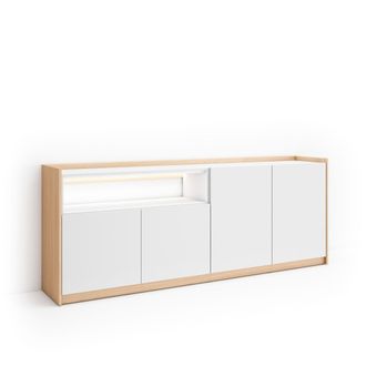 Skraut Home Skraut Home - Aparador Para Sal&oacute;n, Gran Capacidad De Almacenaje, 207x37x80cm, 4 Puertas, Led, Estilo Moderno, Blanco Y Roble Soft