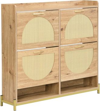 Urban Meuble Zapatero con 4 puertas abatibles en madera y rat&aacute;n - Gran capacidad