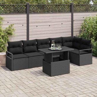 vidaXL Conjunto De Sof&aacute; De Jard&iacute;n 7 Pcs Negro Polirat&aacute;n Vidaxl
