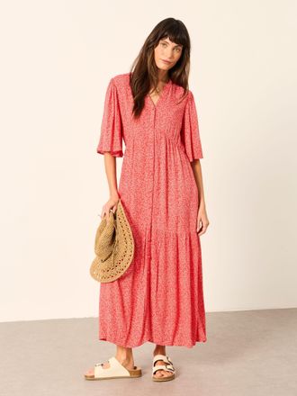 Fat Face FatFace Paige Red Coral Texture Petite Midi Dress