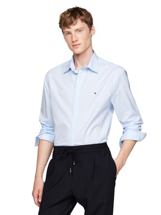 Tommy Hilfiger Long Sleeve Poplin Regular Fit, Mens Button Down Shirts, Also Available in Big and Tall, Sweet Blue, Large