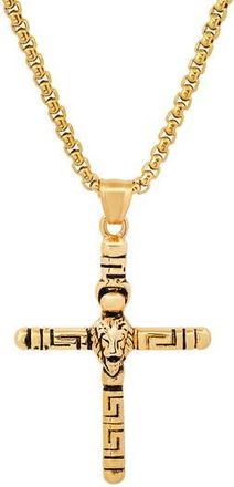 HMY Jewelry Lion Head Cross Pendant Necklace in Yellow at Nordstrom Rack