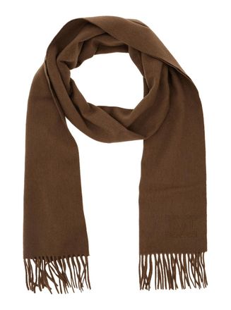 Max Mara Womens Brown Rectangular Scarf With Logo Embroidery Cashmere Scarfs