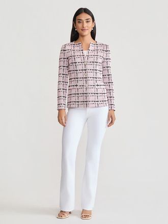Misook Tailored Plaid Jacquard Knit Jacket in Cherry Blossom/white/black at Nordstrom, Size Xx-Large