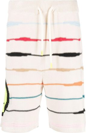 Barrow intarsia-knit logo striped shorts - unisex - Viscose - M - Neutrals