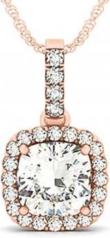 Allurez Diamond Halo Cushion Pendant Necklace 14k Rose Gold (3.00ct)