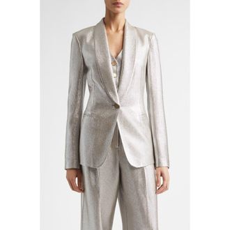 St. John Shawl Collar Lam&eacute; Suiting Jacket in Antique Silver at Nordstrom, Size 10