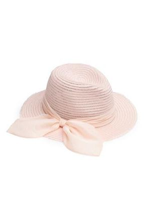 Eugenia Kim Chiffon Scarf Wide Brim Packable Straw Fedora in Blush at Nordstrom Rack