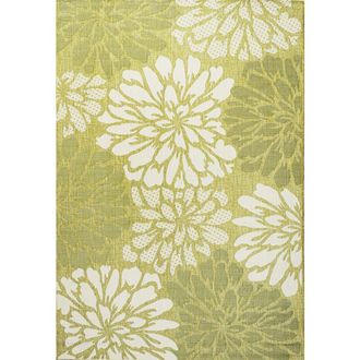 Jonathan Y Designs Zinnia Modern Floral Textured Weave Indoor/Outdoor Area Rug in Green/cream at Nordstrom, Size 5Ft 0In X 8Ft 0In
