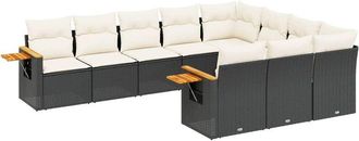 vidaXL Vidaxl - Set De Sof&aacute;s De Jard&iacute;n 10 Pzas Cojines Rat&aacute;n Sint&eacute;tico Negro