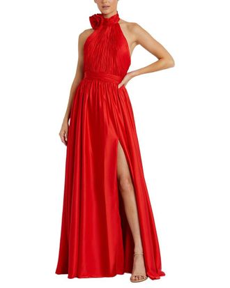 Mac Duggal Sleeveless Mock Neck Open Back A Line Gown