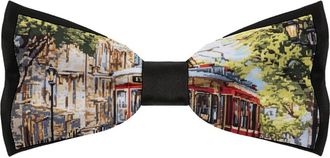 Generic Vintage Tram Pixel Style Mens Bow Tie Adjustable Pre-Tied Bowtie Neckties for Wedding Party