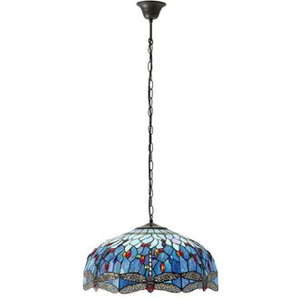 Loops Tiffany Glass Hanging Ceiling Pendant Light Blue Dragonfly 3 Lamp Shade i00110 in Clear