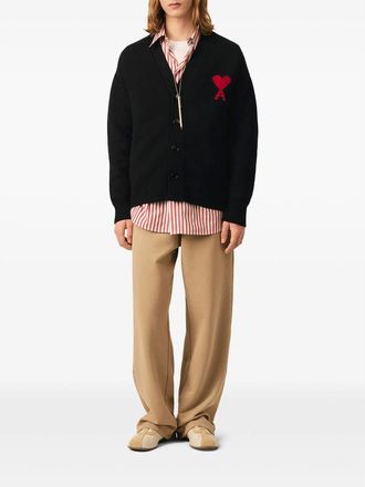 Ami Black Wool Cardigan With Ami De Coeur