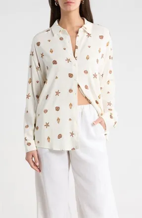 Sugarlips Cerise Shells Dalton Boyfriend Shirt in Ivory-Brown at Nordstrom, Size X-Large