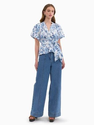 Rebecca Taylor Emelia Printed Blouse in Alaskan Blue Multi at Nordstrom, Size Medium