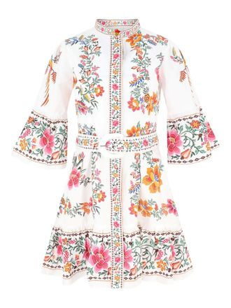 Farm Rio Mini-jurk met geborduurde bloemen en ceintuur - Wit