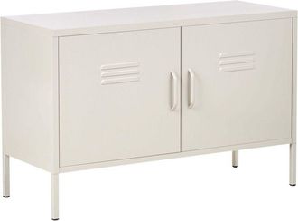 Beliani 2 Door Sideboard Light Beige Steel Home Office Furniture Shelves Leg Caps Industrial Design URIA