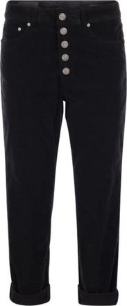 Dondup Koons - Gestreepte fluwelen broek met juwelen knopen - Dames - Cropped Jeans - Zwart - W27 - Jeans