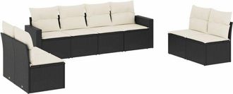 vidaXL Set De Sof&aacute;s De Jard&iacute;n 8 Piezas Y Cojines Rat&aacute;n Sint&eacute;tico Negro Vidaxl