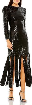Mac Duggal Long Sleeve High Neck Carwash Panel Dress in Black at Nordstrom, Size 10