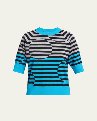 Dries Van Noten Tuan Short-Sleeve Striped Crewneck Sweater