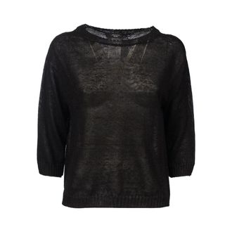 Max Mara Oversized Linnen Bootneck Trui - Dames - Ronde hals truien - Zwart - XS - Linnen - Truien & Vesten