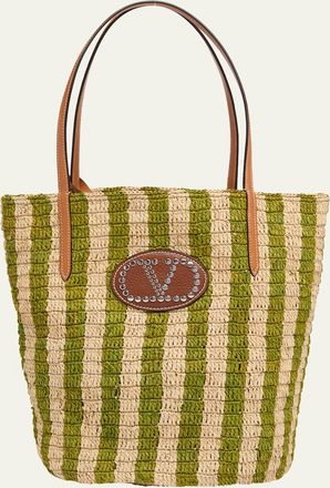 Valentino Garavani Striped Raffia Bucket Bag