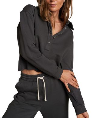 perfectwhitetee Vinny Fleece Quarter Sleeve Sweatshirt In Vintage Black