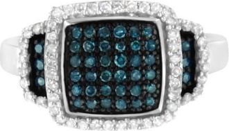 House of Brilliance Black Rhodium Plated Silver 1/2 Cttw White & Blue Diamond Square Cocktail Ring at Nordstrom, Size 7.5