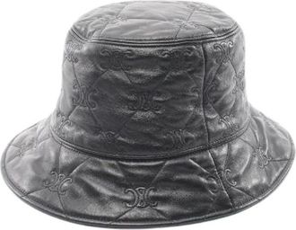 Celine Pre-owned Triomphe Quilted Lambskin Bucket Hat - Dames - Vintage Accessoires - Zwart - ONE Size - Leer - Vintage