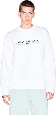 A|X Armani Exchange Mens Long Sleeve Big Front Logo Relaxed Fit Sweatshirt, Off White, M