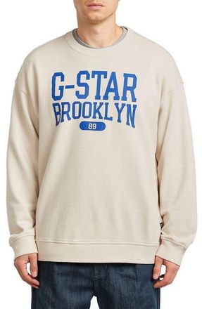 G-Star Colletiate Relaxed Fit Organic Cotton French Terry Crewneck Sweatshirt in Whitebait at Nordstrom, Size Xx-Large