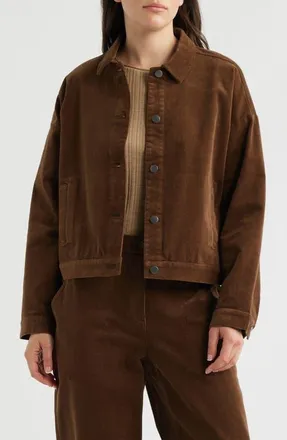 Eileen Fisher Classic Collar Stretch Organic Collar Corduroy Jacket in Mahogany at Nordstrom, Size Xx-Small