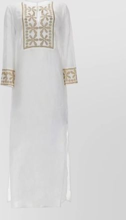 120% Lino linen floral-embroidered maxi dress