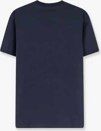 Dolce & Gabbana Mens T-Shirt With Leather Logo Patch Blue Cotton T-Shirts And Polos