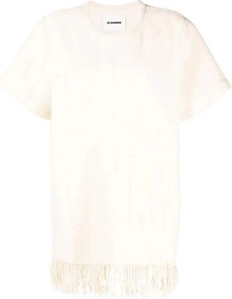 Jil Sander T-shirt met korte mouwen - Dames - Ronde hals truien - Beige - 2XS - Katoen - Truien & Vesten