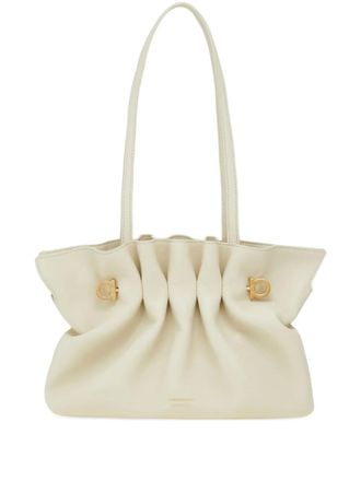 Ferragamo small soft gathered-effect shoulder bag - women - Lambskin/Fabric/Lambskin - One Size - Neutrals