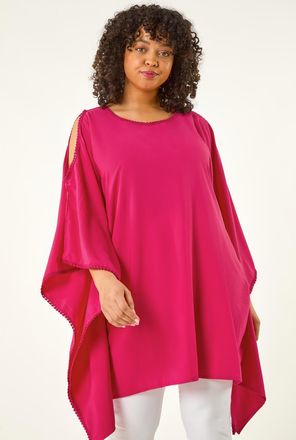 Roman Bobble Trim Hanky Hem Top