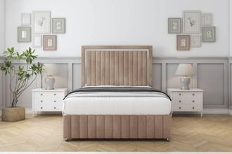 Comfort Beds Boston Chrome Naples Divan Set 2 Drawers-26 Headboard-Footboard in Light Brown | Size: Double