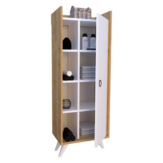Dmora Armario Multiuso 1 Puerta Sellia, 8 Estantes, Una Puerta, 8 Compartimentos, 50x140h Cm Marr&oacute;n Roble