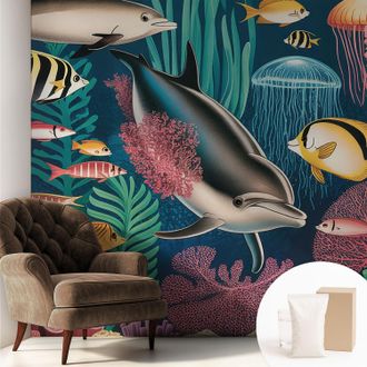 Tulup Carta Da Parati Non Tessuto - Con Colla Inclusa Per Camera Da Letto - Facile Da Applica - Motivo Decorativo Fauna Sottomarina 250x250 Cm