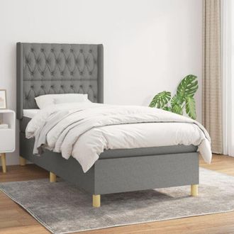 vidaXL Cama Box Spring Con Colch&oacute;n Tela Gris Oscuro 100x200 Cm Vidaxl