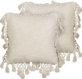 Beliani Beliani - Set of 2 Scatter Cushions Cotton Fabric Throw Pillows 45 x 45 cm with Tassels Beige Olearia