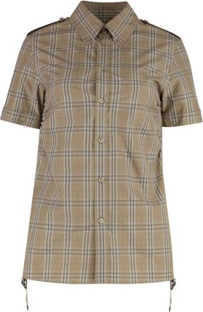 Burberry Geruite katoenen blouse - Dames - Overhemden - Beige - XS - Katoen - Overhemden